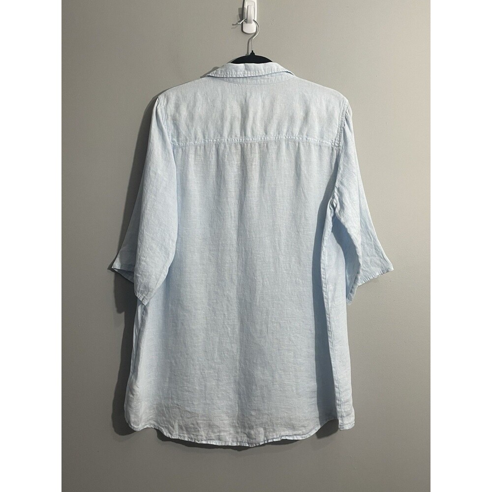 Sigrid Olsen Blue Linen Button Front Shirt Women's Large 3/4 Sleeve Lightweight - Picture 2 of 9